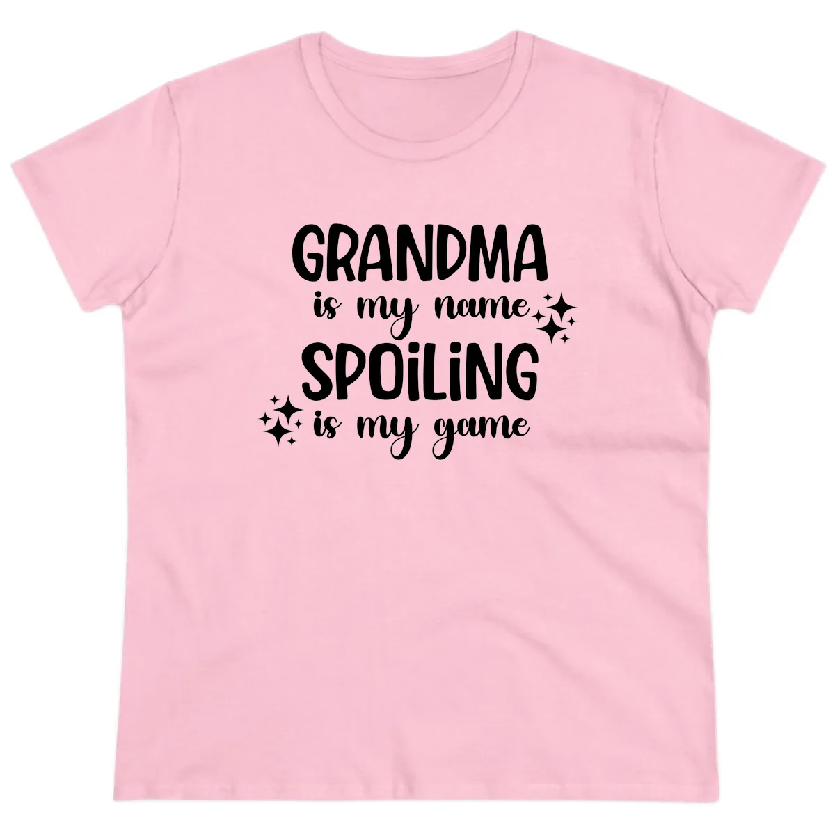 Grandma Is My Name Spoiling Is My Game Ladies Tee in Light Pink